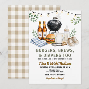 Invitation Fête prénatale Burgers, Bières & Couches Aussi