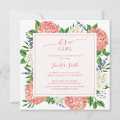 Invitation Fête Prénatale C'est Une Fille Hydrangea Rose Élég (Devant)