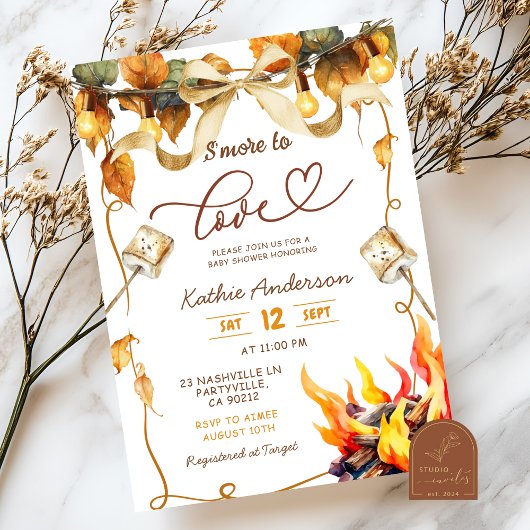 Invitation Fête prénatale Coquette Fall Bow s'more à aimer bé
