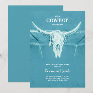 Invitation Fête Prénatale Cow-Boy Bleu Western Country Boy