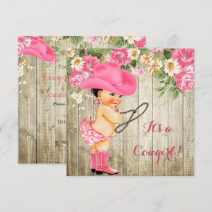 Invitation Fête prénatale Cowgirl Bébé Chaussures Roses Fleur