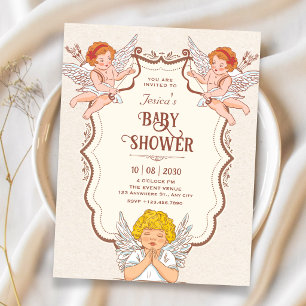 Invitation Fête prénatale d'anges vintage bébé