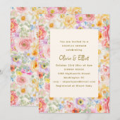 Invitation Fête Prénatale de Bébé Couples Mignons Fleurs Aqua (Devant / Derrière)