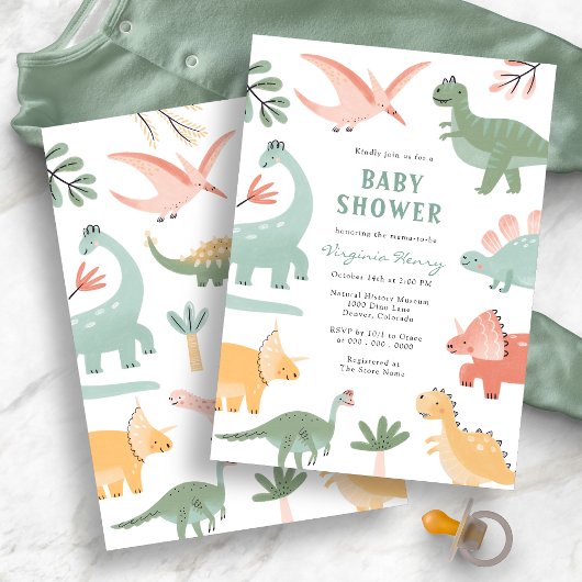 Invitation Fête Prénatale de Bébé Dinosaure