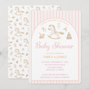 Invitation Fête Prénatale de Bébé Fille au Cheval à Bascule G