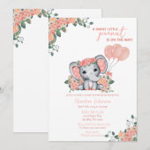 Invitation Fête Prénatale de Bébé Fille Éléphant (Devant / Derrière)
