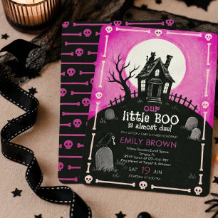Invitation Fête prénatale de bébé Maison hantée Halloween eff