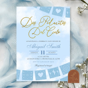 Invitation Fête prénatale de jumeaux Blue Spanish morceau de