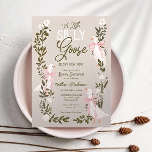 Invitation Fête Prénatale de la Fille au Nœud Rose Canard Fou