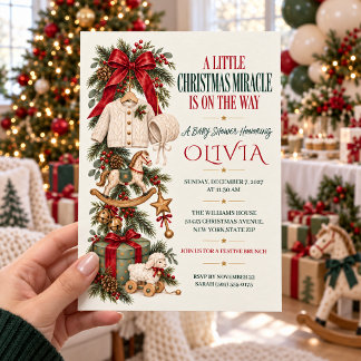Invitation Fête Prénatale de Noël Cheval à Bascule Vintage