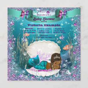 Invitation Fête prénatale de princesse sirène afro-américaine