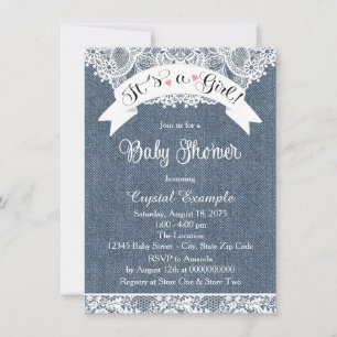 Invitation Fête Prénatale Denim et Dentelle