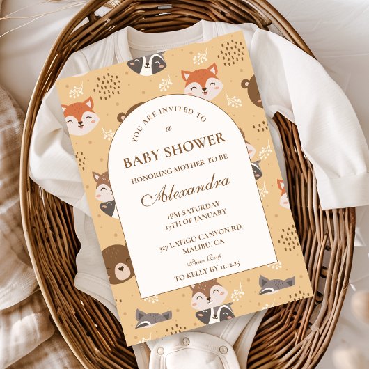 Invitation Fête Prénatale des Animaux de la Forêt Douillette