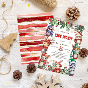 Invitation Fête Prénatale des Animaux de la Forêt en Hiver