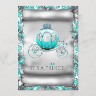 Invitation Fête Prénatale du Prince Bleu Turquoise et Argent