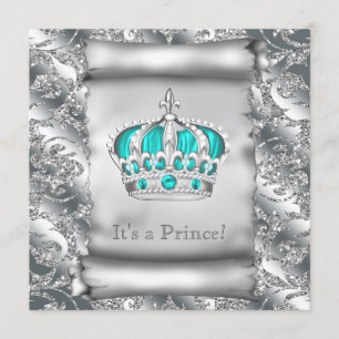 Invitation Fête Prénatale du Prince Bleu Turquoise et Argent