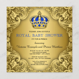 Invitation Fête Prénatale du Prince Élégant Bleu et Or