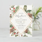 Invitation Fête prénatale élégante de poinsettia de Noël (Debout devant)