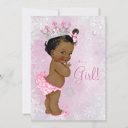 Invitation Fête prénatale en plein hiver pour bébé afro-améri (Devant)