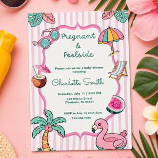 Invitation Fête prénatale et tropicale au bord de la piscine