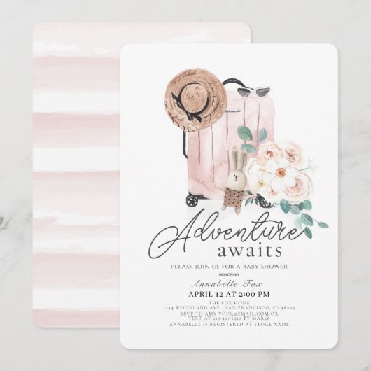 Invitation Fête Prénatale Fille au Sac Rose - L'Aventure Atte (Devant / Derrière)