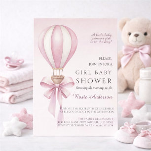 Invitation Fête Prénatale Fille Ballon à Air Chaud Aquarelle