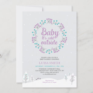 Invitation Fête Prénatale Fille Hiver Merveilleux, Violet & S