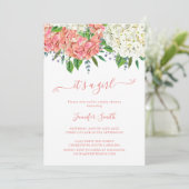 Invitation Fête Prénatale Fille Hydrangea Botanique Rustique (Debout devant)