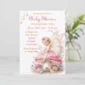 Invitation Fête Prénatale Fille Maison de Fée Rose & Or Core (Debout devant)
