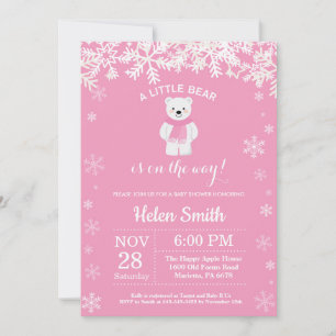 Invitation Fête Prénatale Fille Ours Polaire Hiver Flocon de 