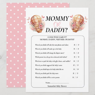 Invitation Fête Prénatale Fille Ourson Maman Papa Ballon Rose