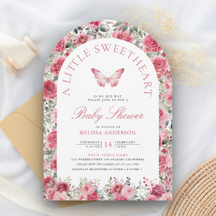 Invitation Fête Prénatale Fille Papillon Rose Rouge Rose de l