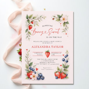 Invitation Fête Prénatale Fille Rose Art Botanique Sucré aux 
