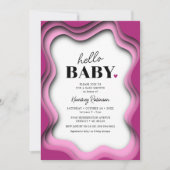 Invitation Fête Prénatale Fille Rose Retro Wave (Devant)