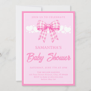 Invitation Fête Prénatale Fille Ruban Gingham Rose