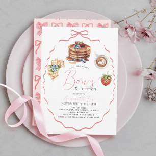 Invitation Fête Prénatale Fille Rubans Roses & Brunch Crêpe G