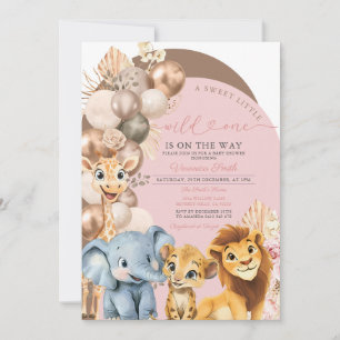 Invitation Fête Prénatale Fille Sauvage Ballon Rose Doré