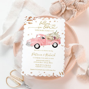 Invitation Fête Prénatale Fille Tomber en Amour Camion Rose