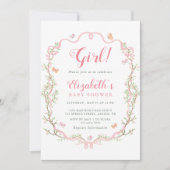 Invitation Fête Prénatale Fleur Rose Blush Bébé Fille (Devant)