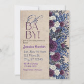 Invitation Fête Prénatale Fleurs Bleu Profond et Violet (Devant)