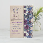 Invitation Fête Prénatale Fleurs Bleu Profond et Violet (Debout devant)