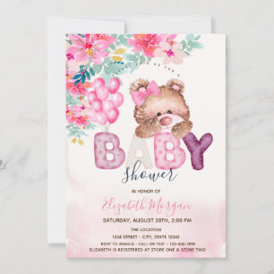 Invitation Fête Prénatale Fleurs de Printemps Ourson en Peluc