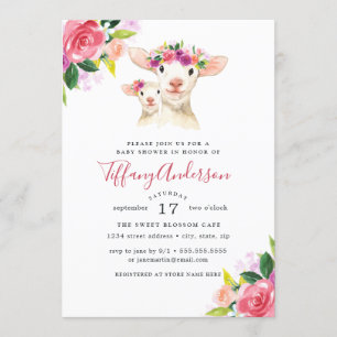 Invitation Fête Prénatale Fleurs Douce Maman Et Agneau Bébé