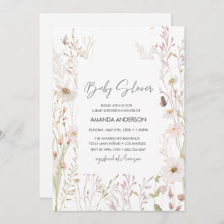 Invitation Fête Prénatale Floral Bohème Fleurs Sauvages Bain