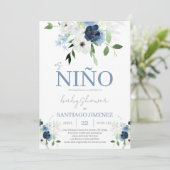 Invitation Fête prénatale garçon espagnol floral bleu (Debout devant)