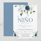 Invitation Fête prénatale garçon espagnol floral bleu (Devant / Derrière)