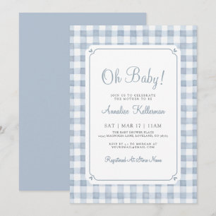 Invitation Fête Prénatale Garçon Gingham Bleu