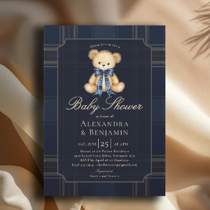 Invitation Fête Prénatale Garçon ou Fille Ourson à Carreaux P