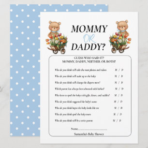 Invitation Fête Prénatale Garçon Ourson Maman Papa Floral Rus