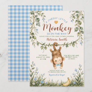 Invitation Fête Prénatale Garçon Petit Singe Malicieux Est En
